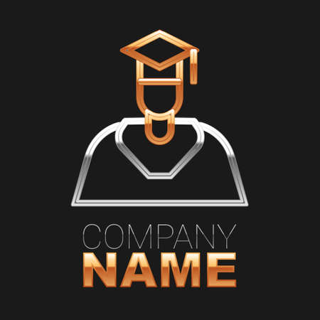 Line Graduate and graduation cap icon isolated on black background. Colorful outline concept. Vectorのイラスト素材