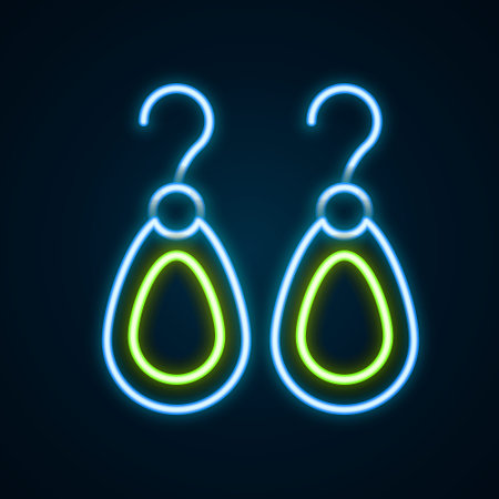 Glowing neon line Earrings icon isolated on black background. Jewelry accessories. Colorful outline concept. Vectorのイラスト素材
