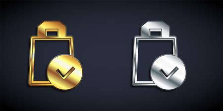 Gold and silver Paper shopping bag icon isolated on black background. Package sign. Long shadow style. Vectorのイラスト素材