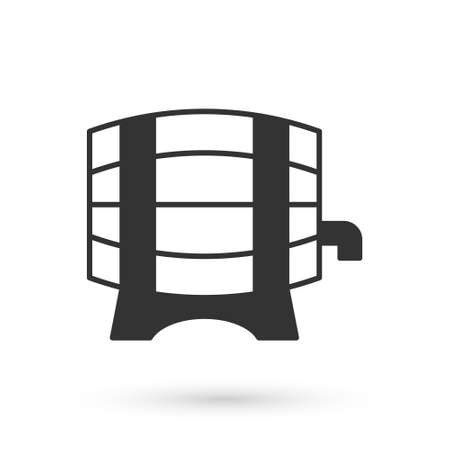 Grey Wooden barrel on rack with stopcock icon isolated on white background. Vectorのイラスト素材