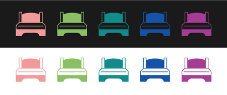 Set Big bed for two or one person icon isolated on black and white background. Vectorのイラスト素材