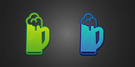 Green and blue Glass of beer icon isolated on black background. Happy Saint Patricks day. National Irish holiday. Vectorのイラスト素材