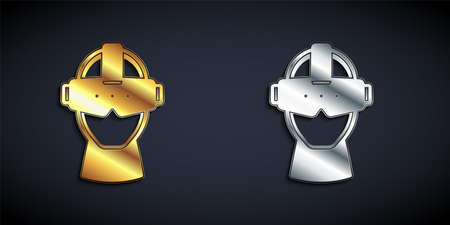Gold and silver Virtual reality glasses icon isolated on black background. Stereoscopic 3d vr mask. Optical head mounted display. Long shadow style. Vectorのイラスト素材