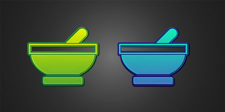 Green and blue Witch cauldron icon isolated on black background. Happy Halloween party. Vectorのイラスト素材