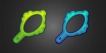 Green and blue Magic hand mirror icon isolated on black background. Vectorのイラスト素材