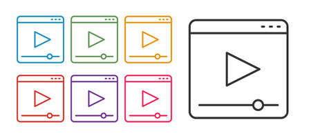 Set line Online play video icon isolated on white background. Film strip with play sign. Set icons colorful. Vectorのイラスト素材