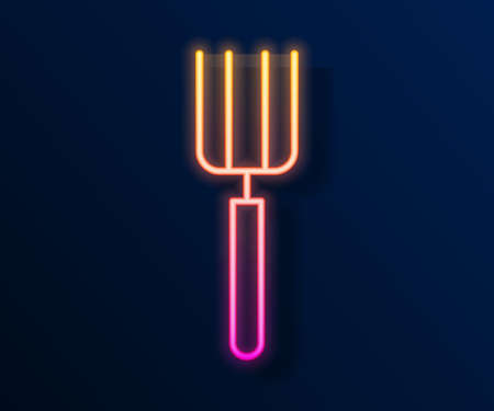 Glowing neon line Garden pitchfork icon isolated on black background. Garden fork sign. Tool for horticulture, agriculture, farming. Vectorのイラスト素材