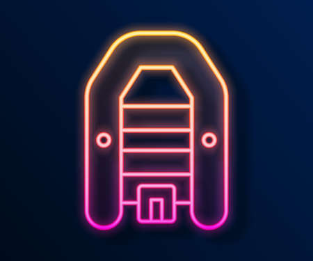 Glowing neon line Inflatable boat with outboard motor icon isolated on black background. Vectorのイラスト素材