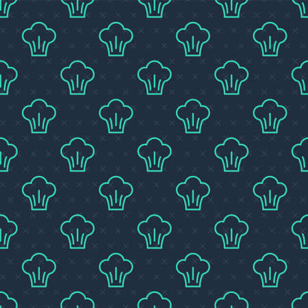 Green line Chef hat icon isolated seamless pattern on blue background. Cooking symbol. Cooks hat. Vectorのイラスト素材