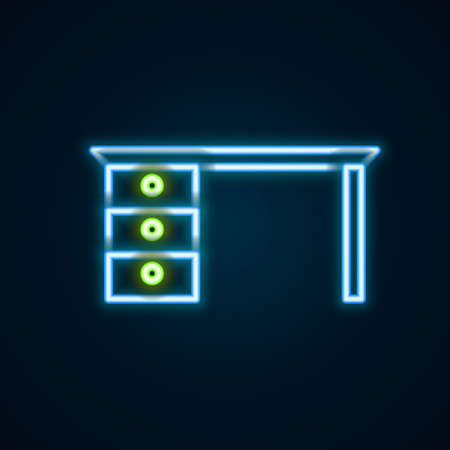 Glowing neon line Office desk icon isolated on black background. Colorful outline concept. Vectorのイラスト素材