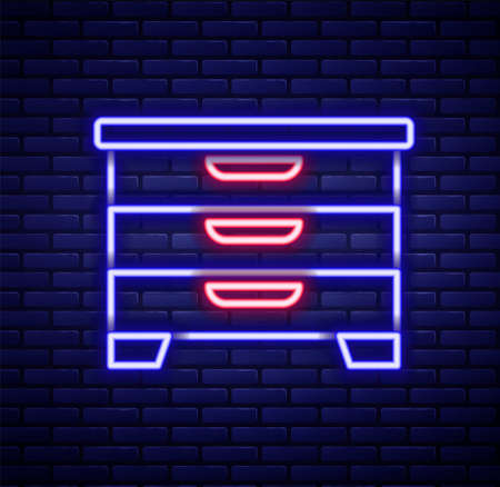 Glowing neon line Chest of drawers icon isolated on brick wall background. Colorful outline concept. Vectorのイラスト素材
