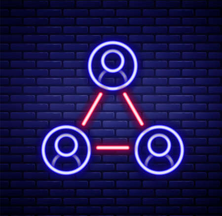 Glowing neon line Meeting icon isolated on brick wall background. Business team meeting, discussion concept, analysis, content strategy. Presentation conference. Colorful outline concept. Vectorのイラスト素材