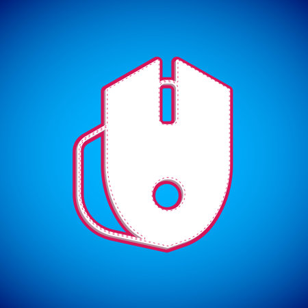 White Computer mouse gaming icon isolated on blue background. Optical with wheel symbol. Vectorのイラスト素材