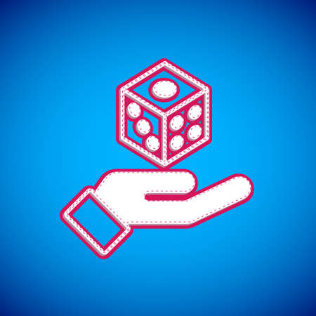 White Game dice icon isolated on blue background. Casino gambling. Vectorのイラスト素材