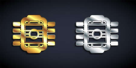 Gold and silver Table football game hobby or leisure icon isolated on black background. Sport team football players. Long shadow style. Vectorのイラスト素材