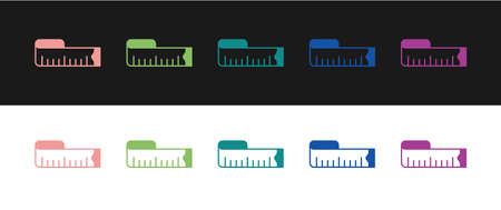 Set Tape measure icon isolated on black and white background. Measuring tape. Vectorのイラスト素材