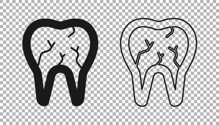 Black Broken tooth icon isolated on transparent background. Dental problem icon. Dental care symbol. Vectorのイラスト素材