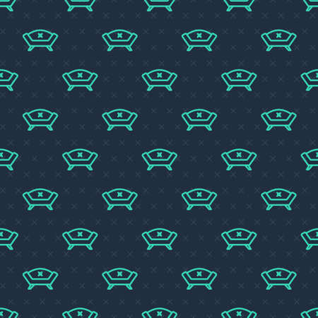 Green line Sofa icon isolated seamless pattern on blue background. Vectorのイラスト素材