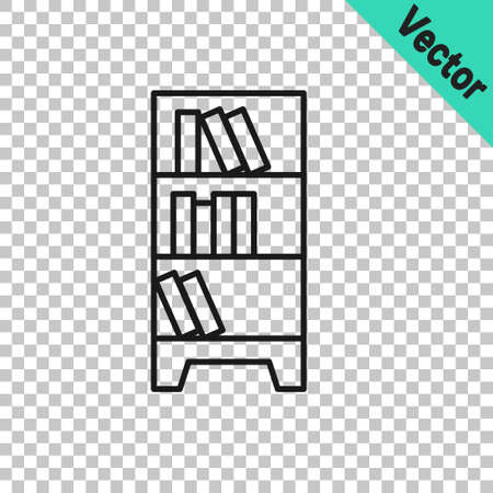 Black line Library bookshelf icon isolated on transparent background. Vectorのイラスト素材