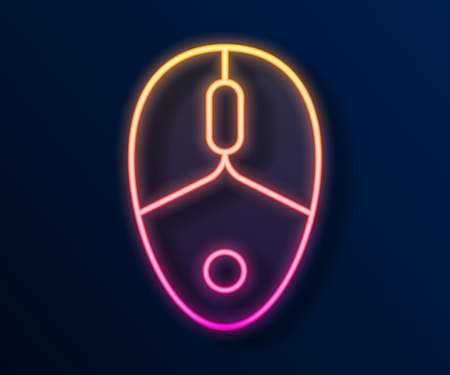 Glowing neon line Computer mouse gaming icon isolated on black background. Optical with wheel symbol. Vectorのイラスト素材