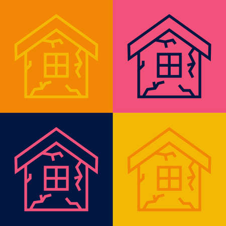 Pop art line House icon isolated on color background. Insurance concept. Security, safety, protection, protect concept. Vectorのイラスト素材