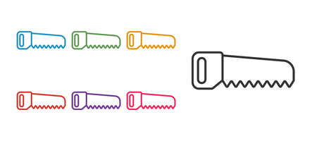 Set line Hand saw icon isolated on white background. Set icons colorful. Vectorのイラスト素材