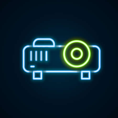 Glowing neon line Presentation, movie, film, media projector icon isolated on black background. Colorful outline concept. Vectorのイラスト素材