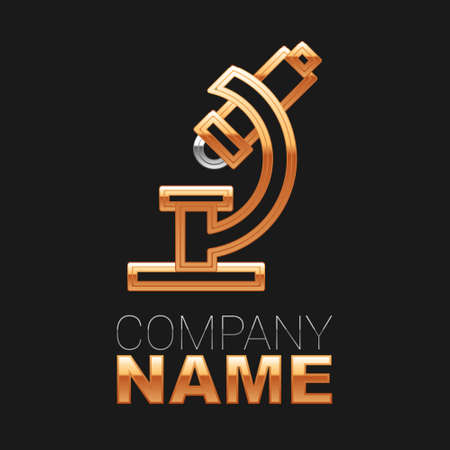 Line Microscope icon isolated on black background. Chemistry, pharmaceutical instrument, microbiology magnifying tool. Colorful outline concept. Vectorのイラスト素材