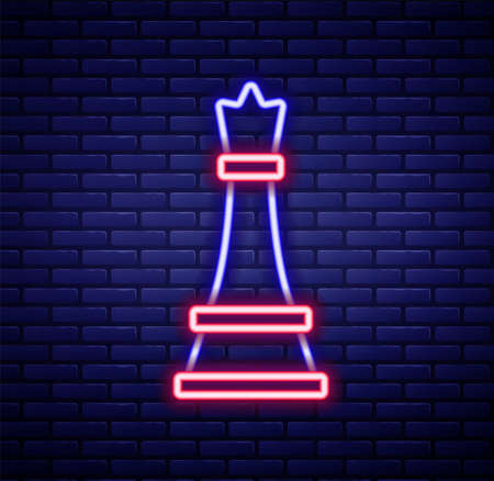 Glowing neon line Chess icon isolated on brick wall background. Business strategy. Game, management, finance. Colorful outline concept. Vectorのイラスト素材