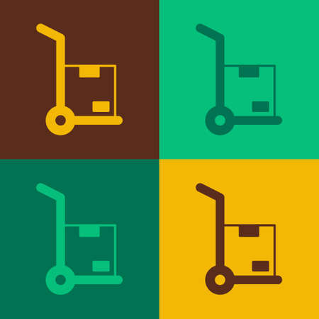 Pop art Hand truck and boxes icon isolated on color background. Dolly symbol. Vectorのイラスト素材