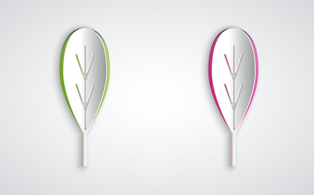 Paper cut Leaf icon isolated on grey background. Leaves sign. Fresh natural product symbol. Paper art style. Vectorのイラスト素材