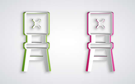 Paper cut Chair icon isolated on grey background. Paper art style. Vectorのイラスト素材