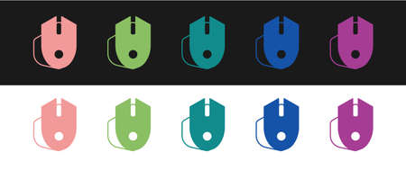 Set Computer mouse gaming icon isolated on black and white background. Optical with wheel symbol....