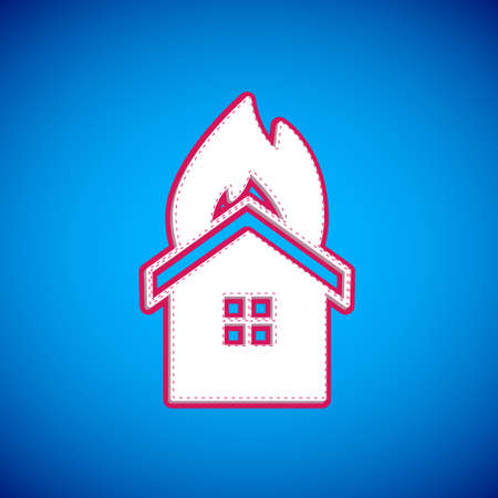 White Fire in burning house icon isolated on blue background. Insurance concept. Security, safety, protection, protect concept. Vectorのイラスト素材