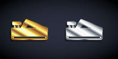 Gold and silver Wood plane tool for woodworker hand crafted icon isolated on black background. Jointer plane. Long shadow style. Vectorのイラスト素材