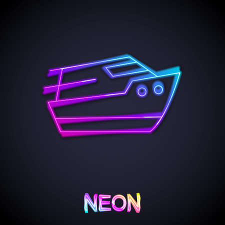 Glowing neon line Speedboat icon isolated on black background. Vectorのイラスト素材