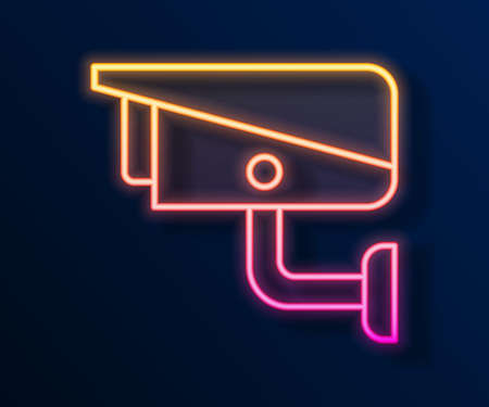 Glowing neon line Security camera icon isolated on black background. Vectorのイラスト素材