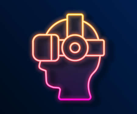 Glowing neon line Virtual reality glasses icon isolated on black background. Stereoscopic 3d vr mask. Optical head mounted display. Vectorのイラスト素材