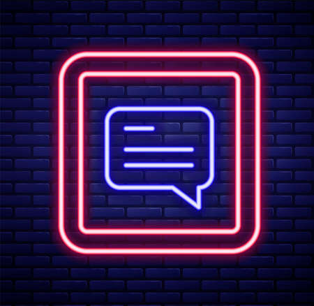 Glowing neon line Video with subtitles icon isolated on brick wall background. Colorful outline concept. Vectorのイラスト素材