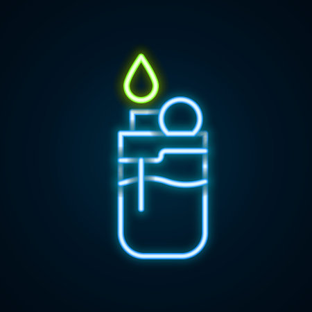 Glowing neon line Lighter icon isolated on black background. Colorful outline concept. Vectorのイラスト素材