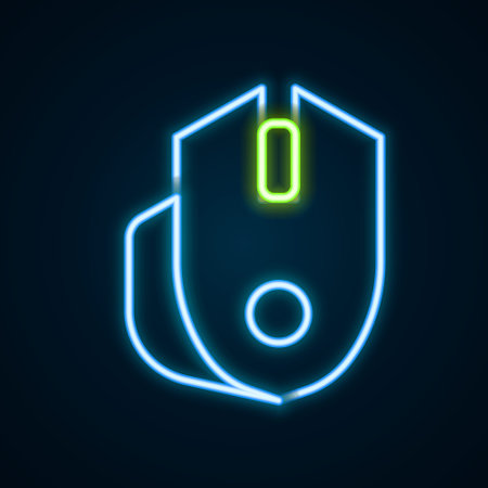 Glowing neon line Computer mouse gaming icon isolated on black background. Optical with wheel symbol. Colorful outline concept. Vectorのイラスト素材