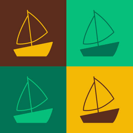 Pop art Yacht sailboat or sailing ship icon isolated on color background. Sail boat marine cruise...