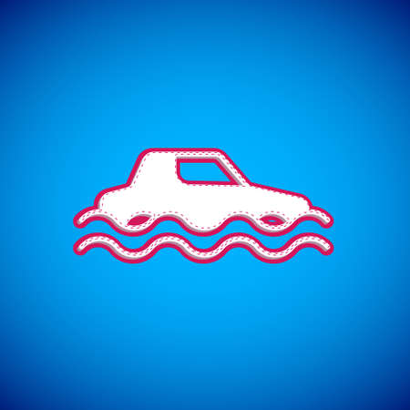 White Flood car icon isolated on blue background. Insurance concept. Flood disaster concept. Security, safety, protection, protect concept. Vectorのイラスト素材