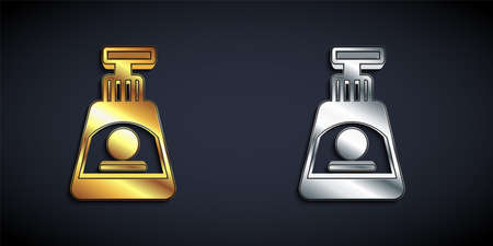 Gold and silver Cream or lotion cosmetic tube icon isolated on black background. Body care products for woman. Long shadow style. Vectorのイラスト素材