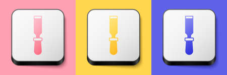 Isometric Chisel tool for wood icon isolated on pink, yellow and blue background. Square button. Vectorのイラスト素材