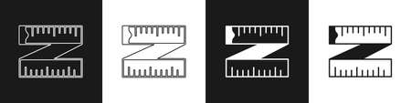 Set Tape measure icon isolated on black and white background. Measuring tape. Vectorのイラスト素材