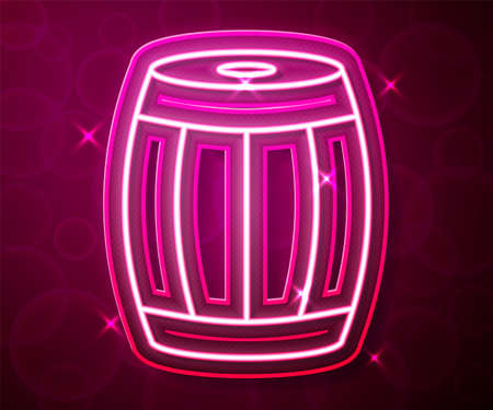 Glowing neon line Wooden barrel icon isolated on red background. Alcohol barrel, drink container, wooden keg for beer, whiskey, wine. Vectorのイラスト素材