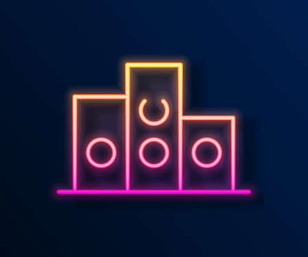 Glowing neon line Award over sports winner podium icon isolated on black background. Vectorのイラスト素材