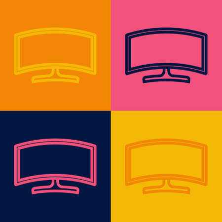 Pop art line Computer monitor icon isolated on color background. PC component sign. Vectorのイラスト素材