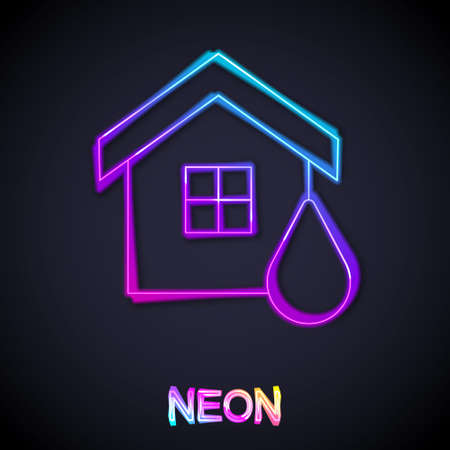 Glowing neon line House flood icon isolated on black background. Home flooding under water. Insurance concept. Security, safety, protection, protect concept. Vectorのイラスト素材